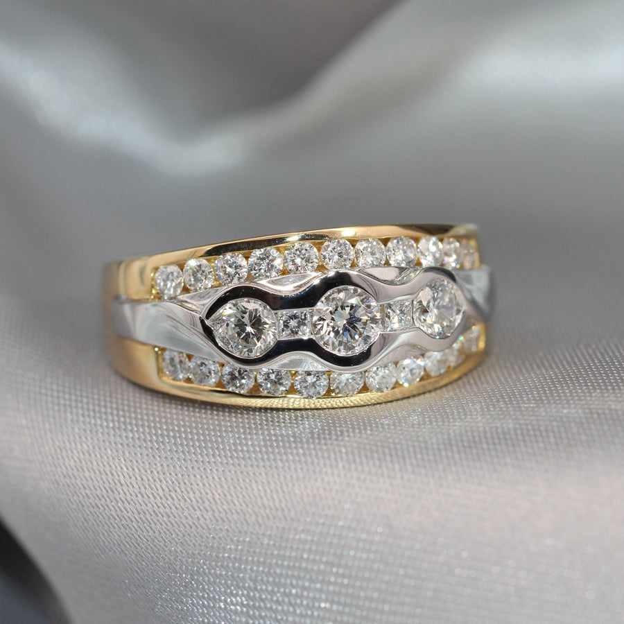 Diamond, Yellow & White Gold Wide Dress Ring