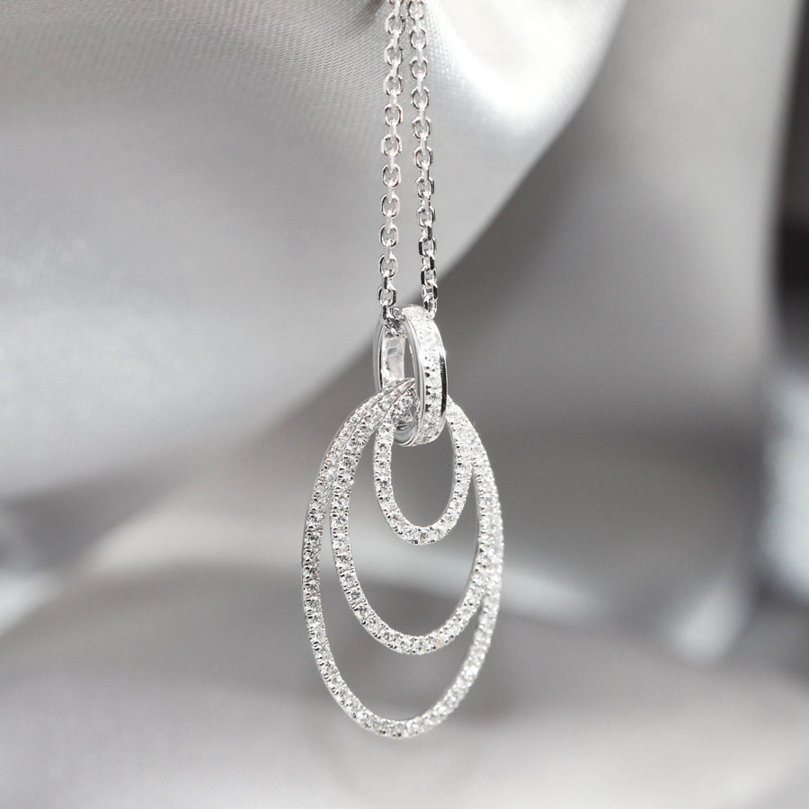 Three Oval Diamond & White Gold Drop Pendant