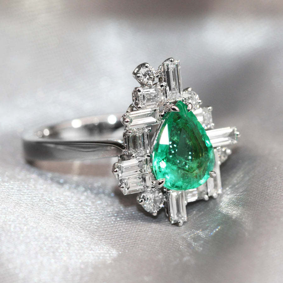 Geometric Style Emerald & Diamond Dress Ring