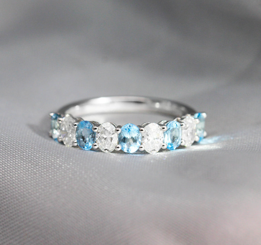 Aquamarine & Diamond Oval Cut Band