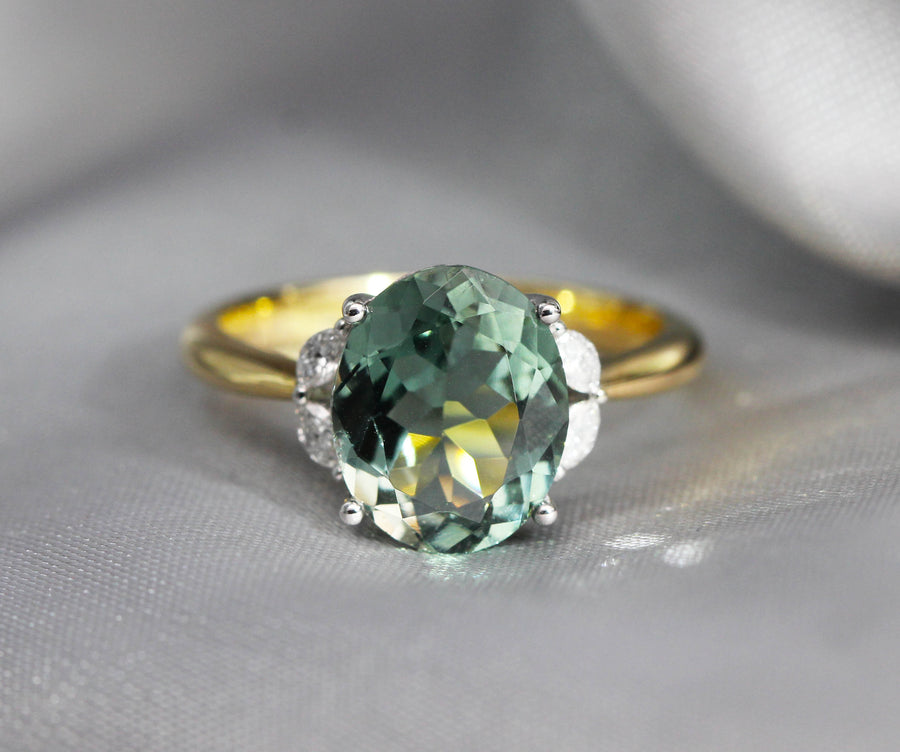 Green Tourmaline, Diamond, Yellow & White Gold Dress Ring