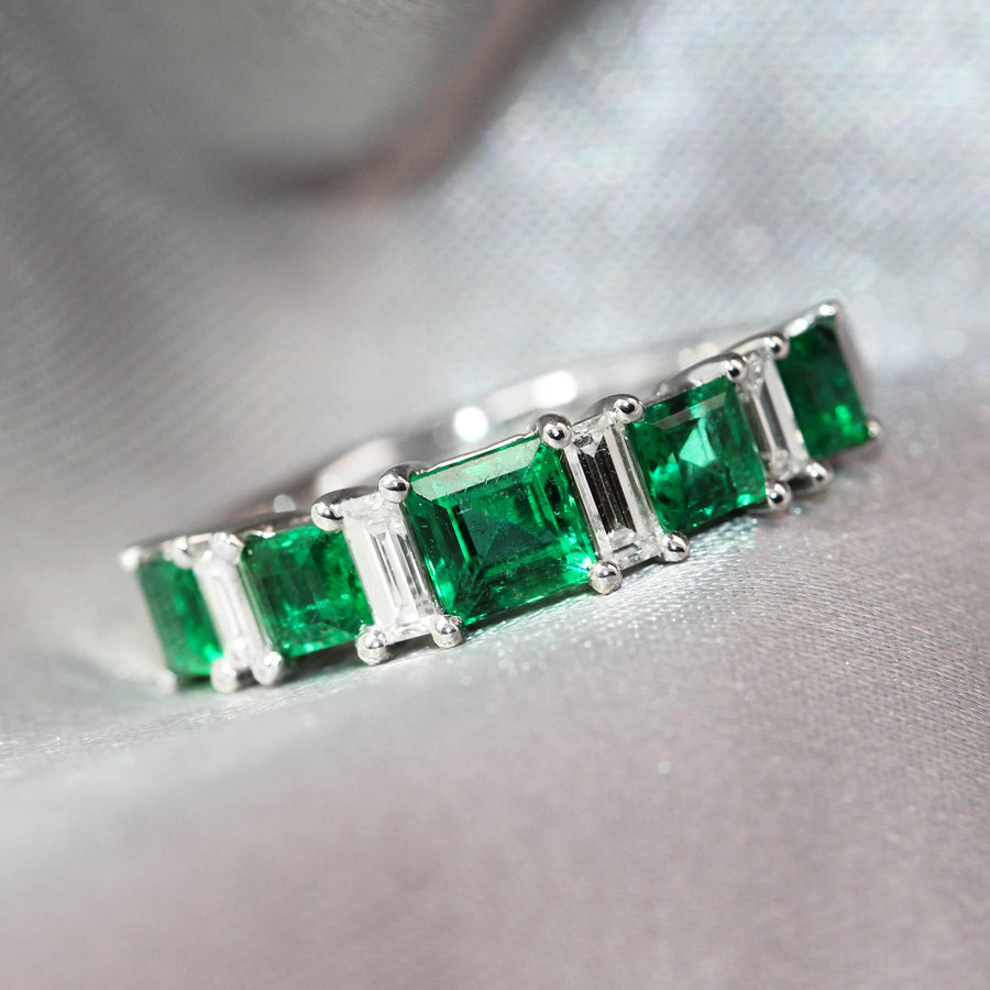 Asscher Cut Emerald & Diamond Band