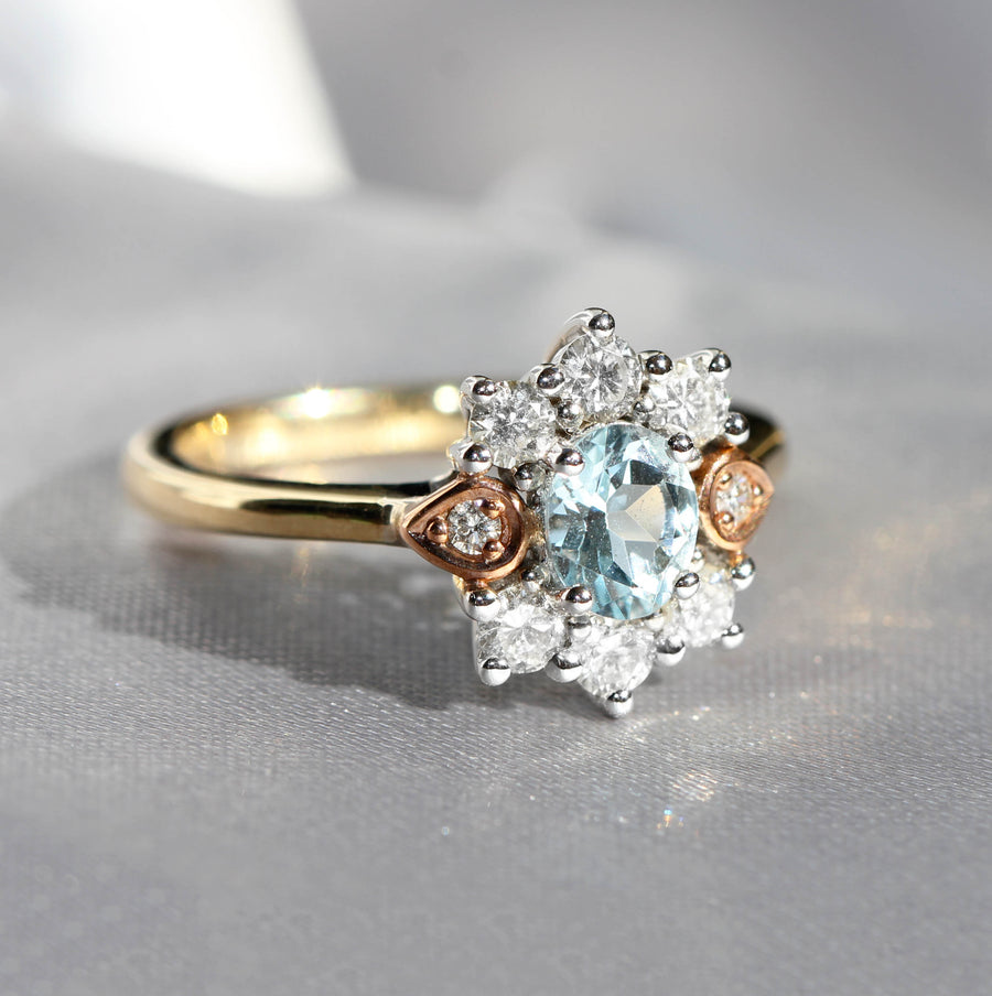 Aquamarine & Diamond Three Tone Dress Ring