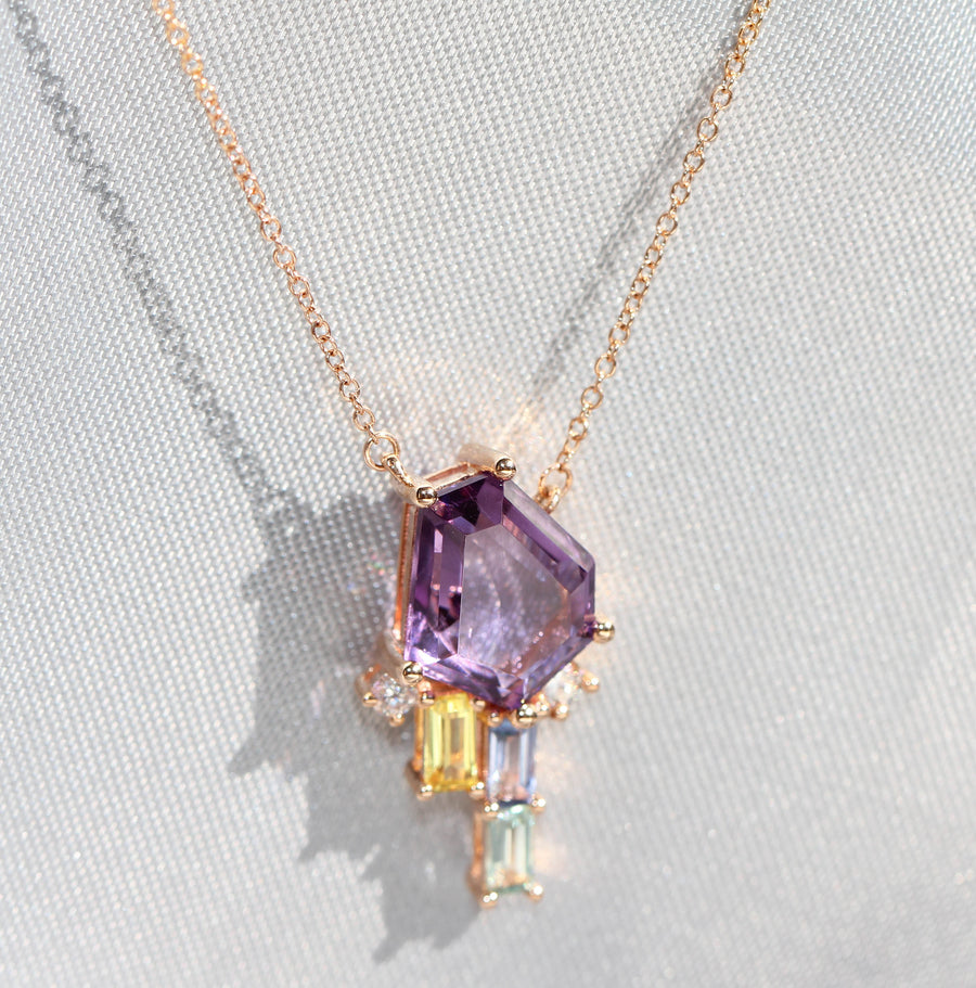 Amethyst, Diamond, Blue, Green & Yellow Sapphire Necklet