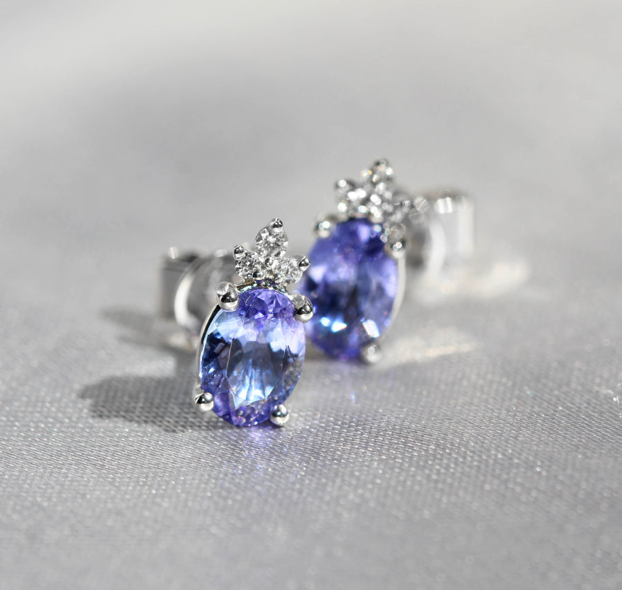 Oval Cut Tanzanite & Diamond Studs