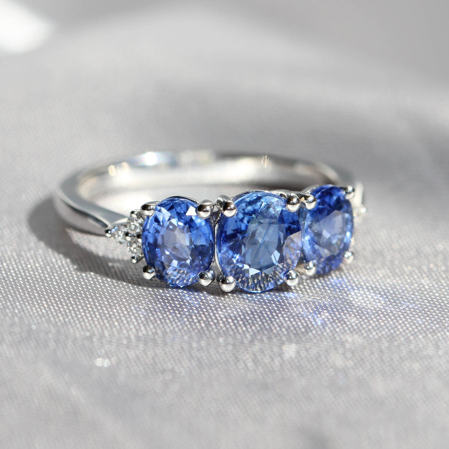 Oval Cut Sapphire & Diamond Trilogy Ring