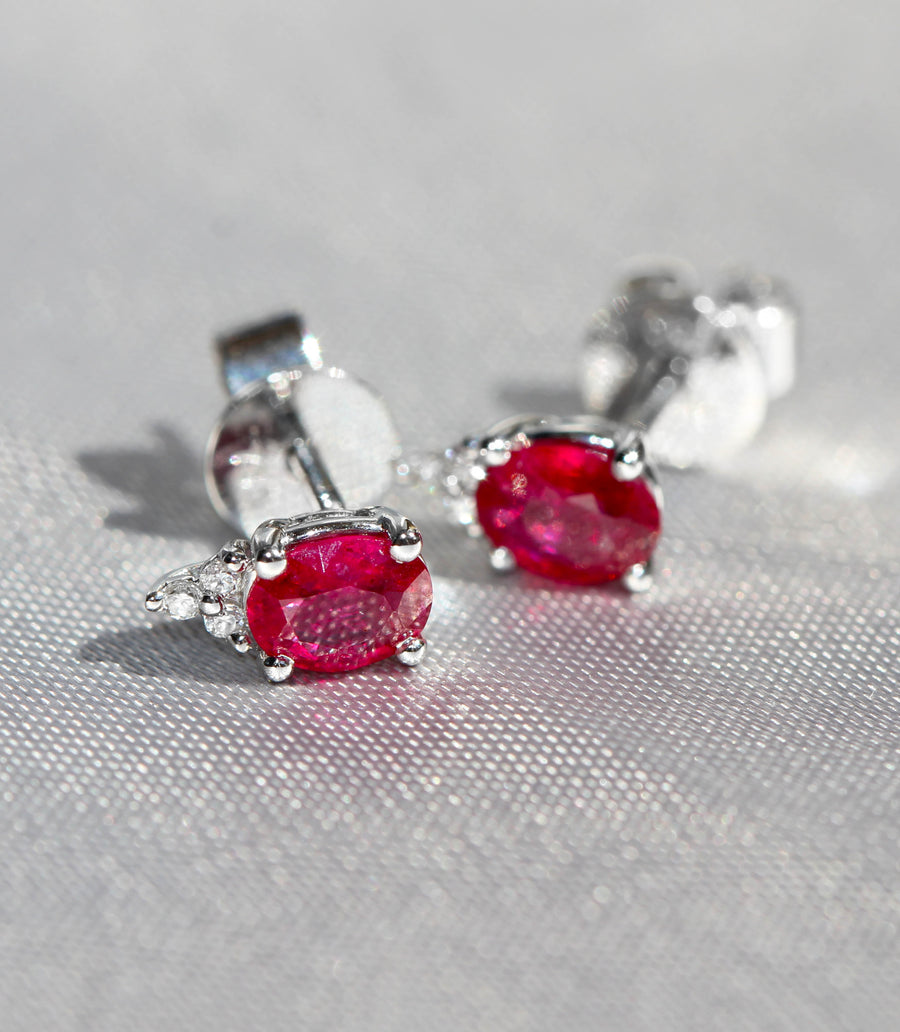 Ruby & Diamond Claw Set Stud Earrings