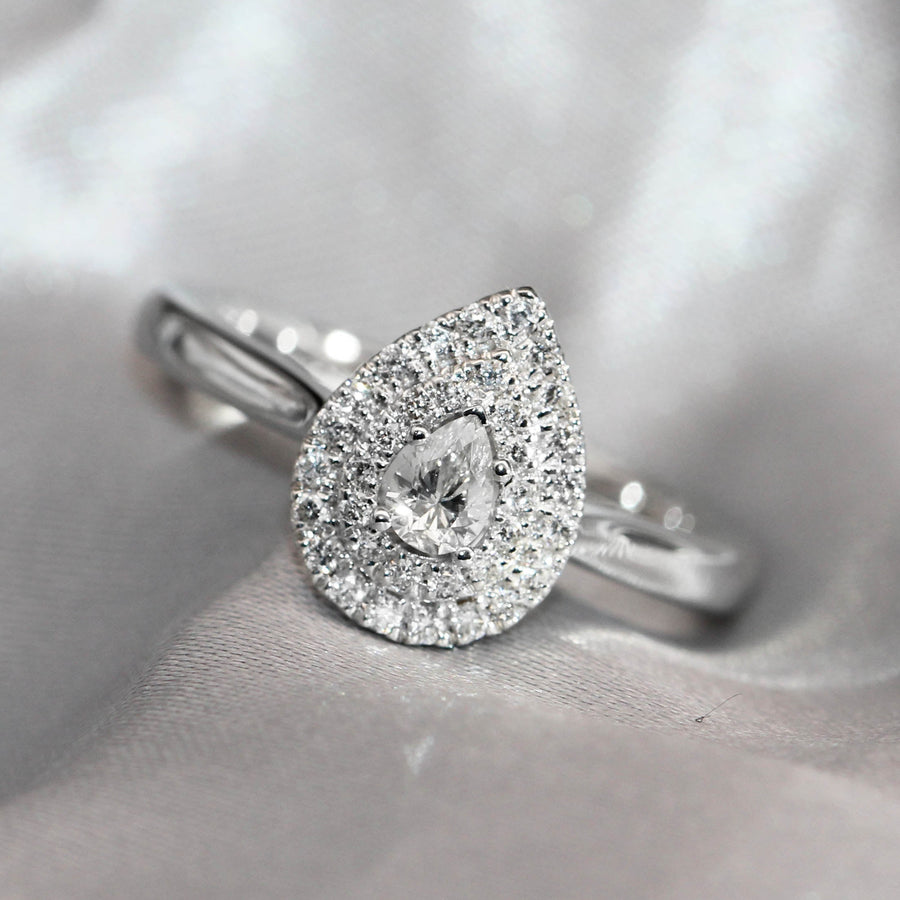 Double Halo Pear Cut Diamond Ring