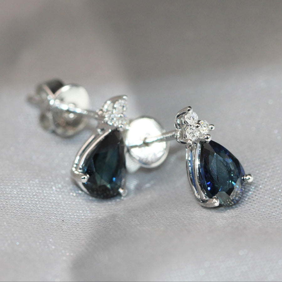 Sapphire & Diamond Teardrop Studs