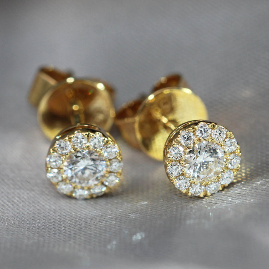 Diamond & Yellow Gold Halo Studs