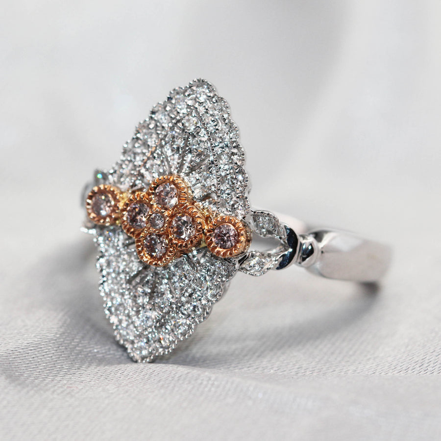 Pink & White Diamond Marquise Shaped Dress Ring