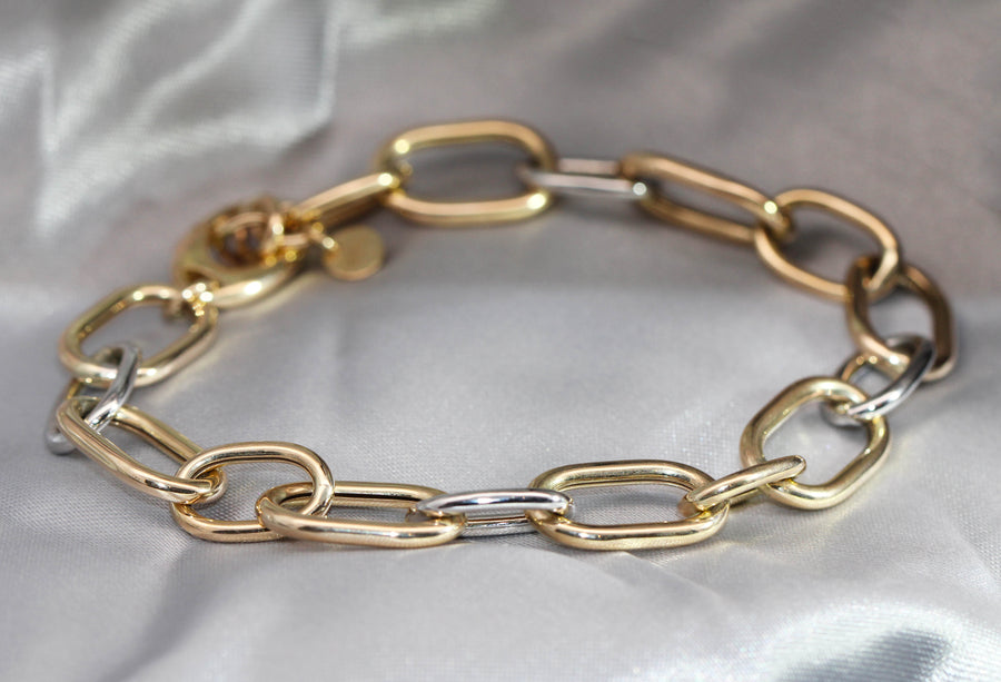 Yellow & White Gold Oval Trace Link Bracelet