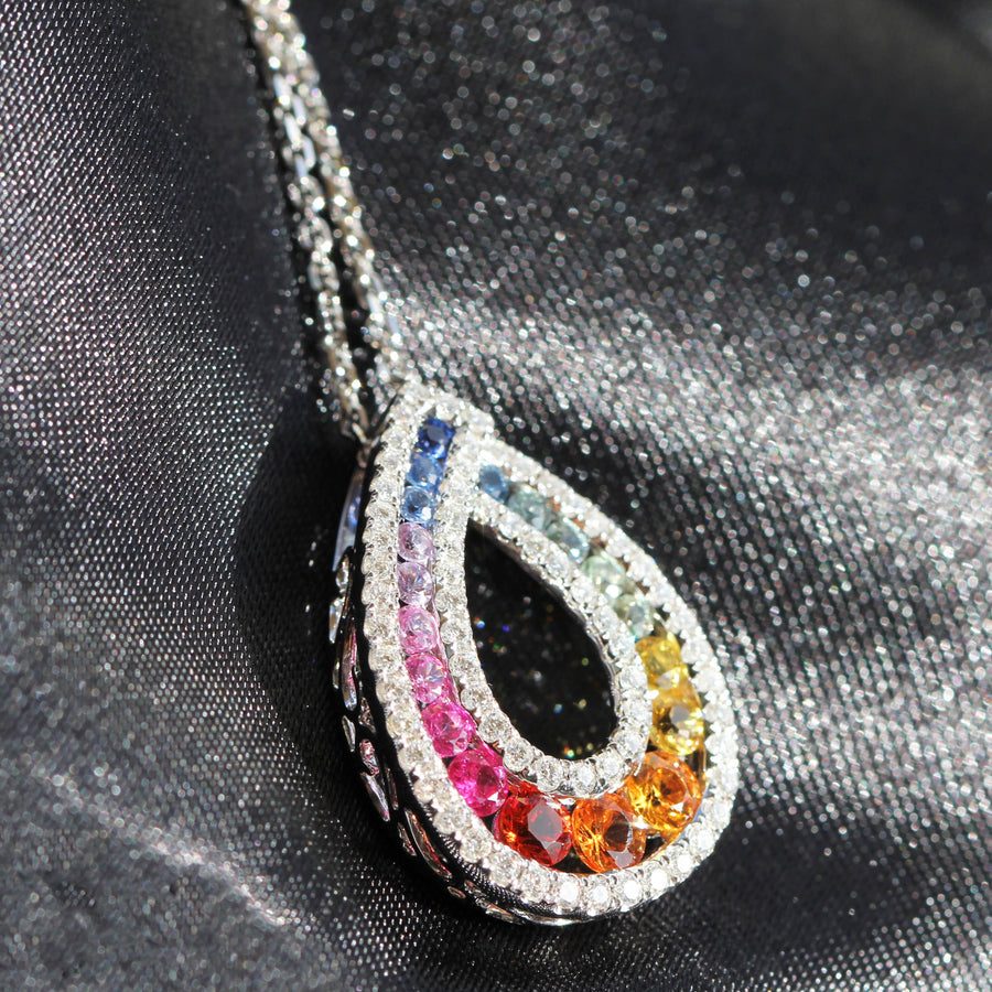 Multi-Coloured Sapphire & Diamond Oval Slider