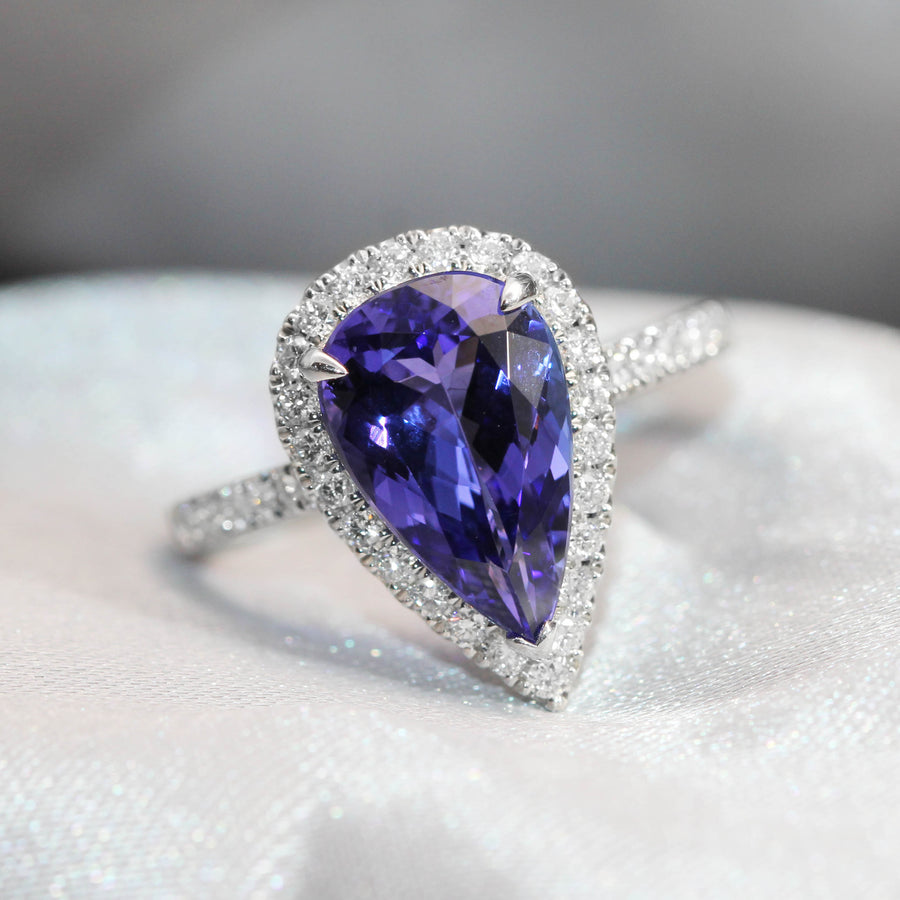 Pear Tanzanite, Diamond & Platinum Dress Ring