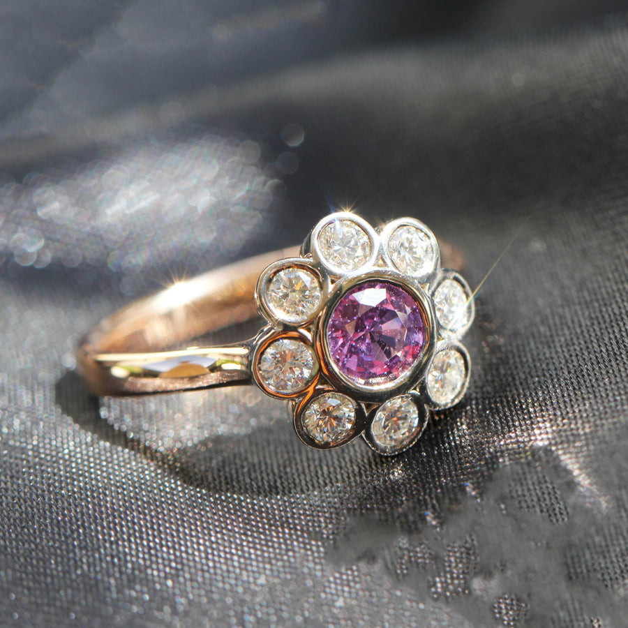 Purple Sapphire & Diamond Flower Ring