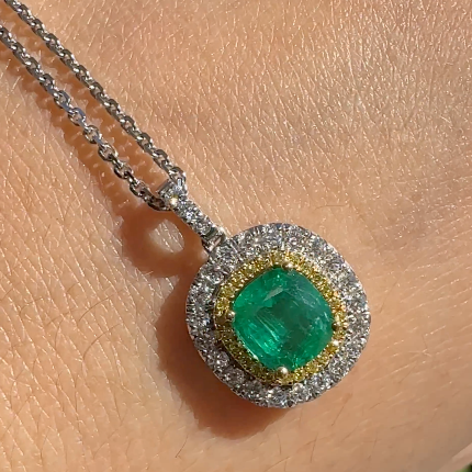 Emerald, Yellow & White Diamond Pendant