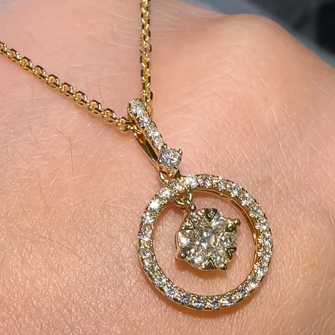 Diamond & Yellow Gold Cluster Circle Pendant