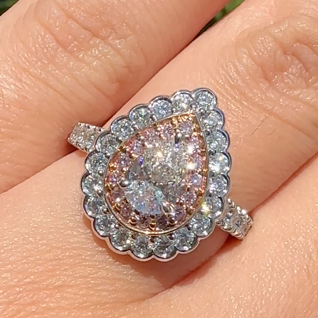 Pink Diamond Pear Shaped Scalloped Halo Ring