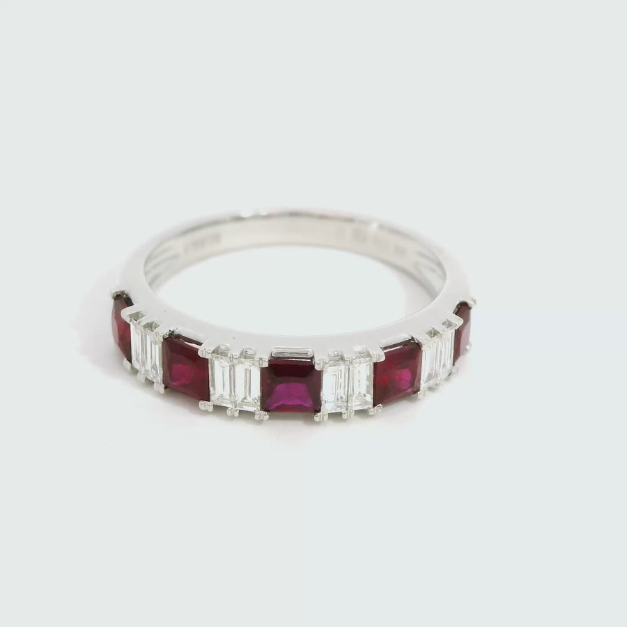 Princess Cut Ruby & Diamond Band