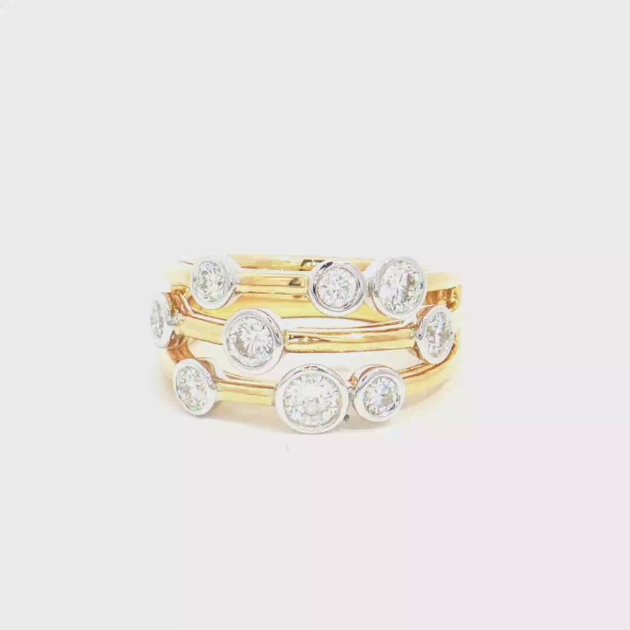 Diamond, Yellow & White Gold Waterfall Ring
