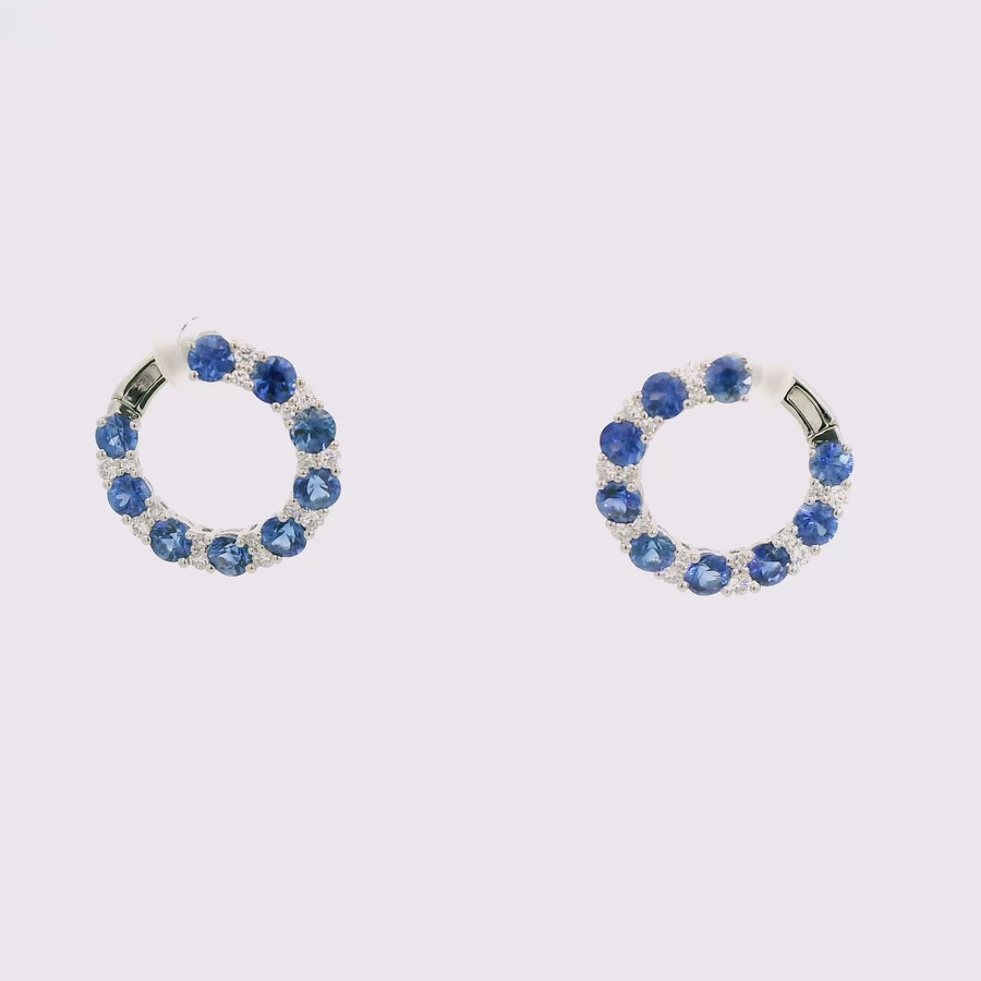 Sapphire, Diamond & White Gold Circle Style Huggies