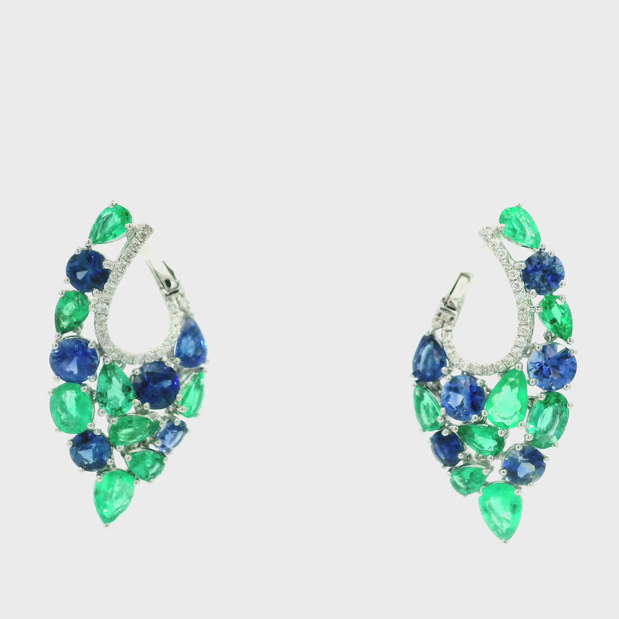 Emerald, Sapphire & Diamond Drop Earrings