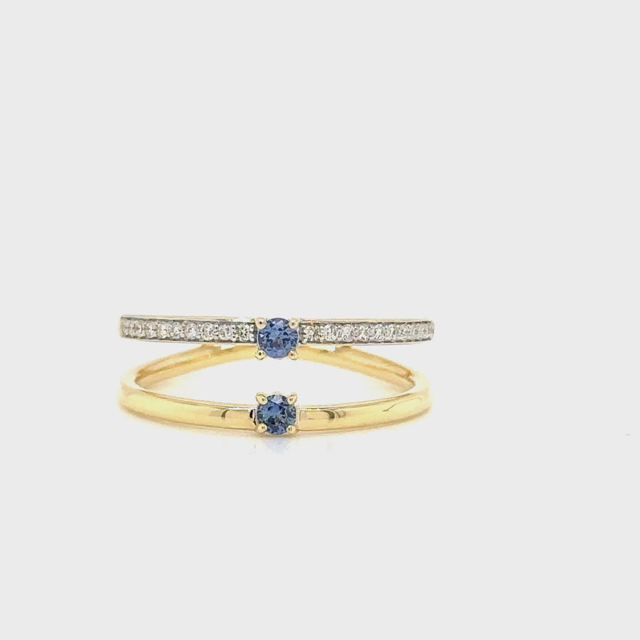 Split Band Ceylon Sapphire & Diamond Ring