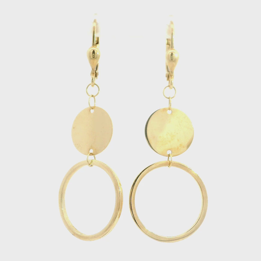 Yellow Gold Double Circle Drop Earrings