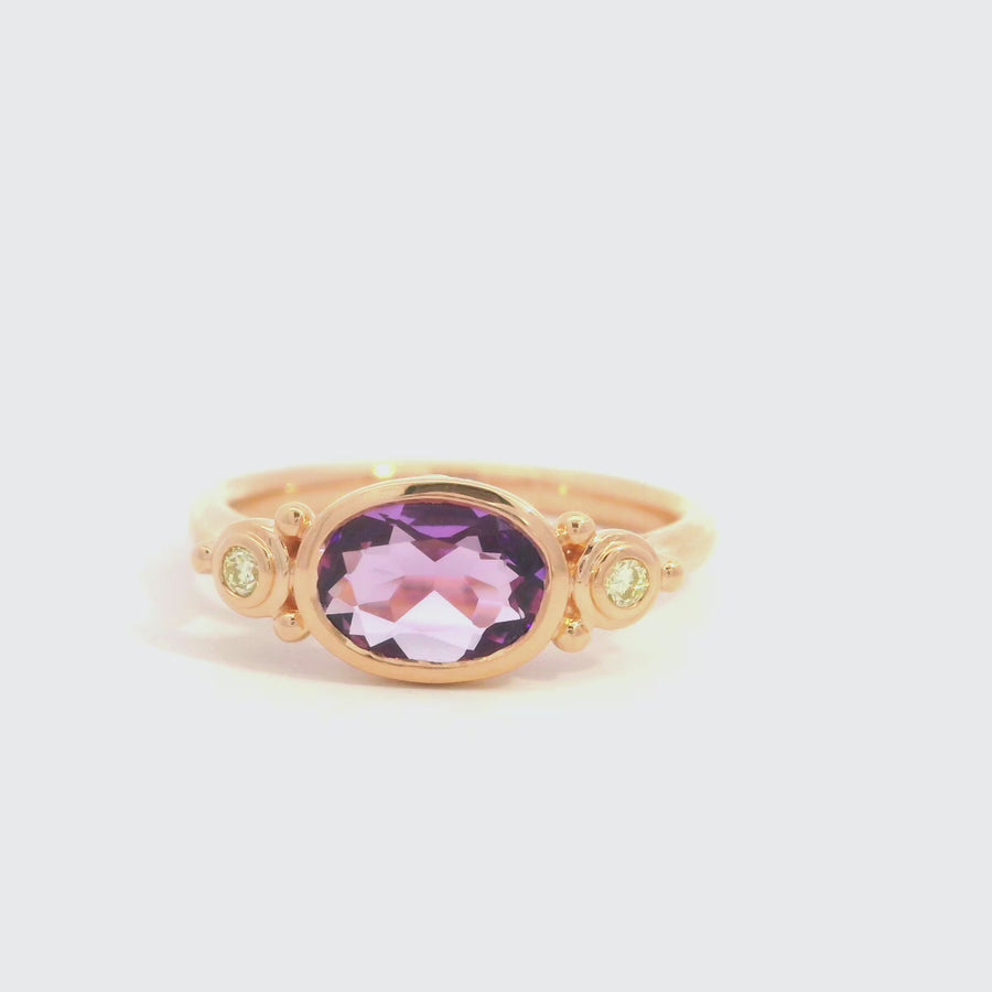 Oval Cut Amethyst, Diamond & Rose Gold Dress Ring