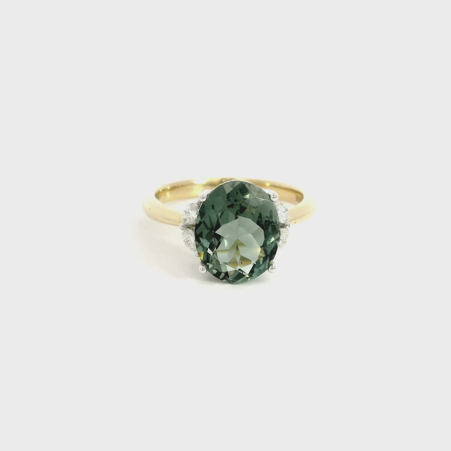 Green Tourmaline, Diamond, Yellow & White Gold Dress Ring