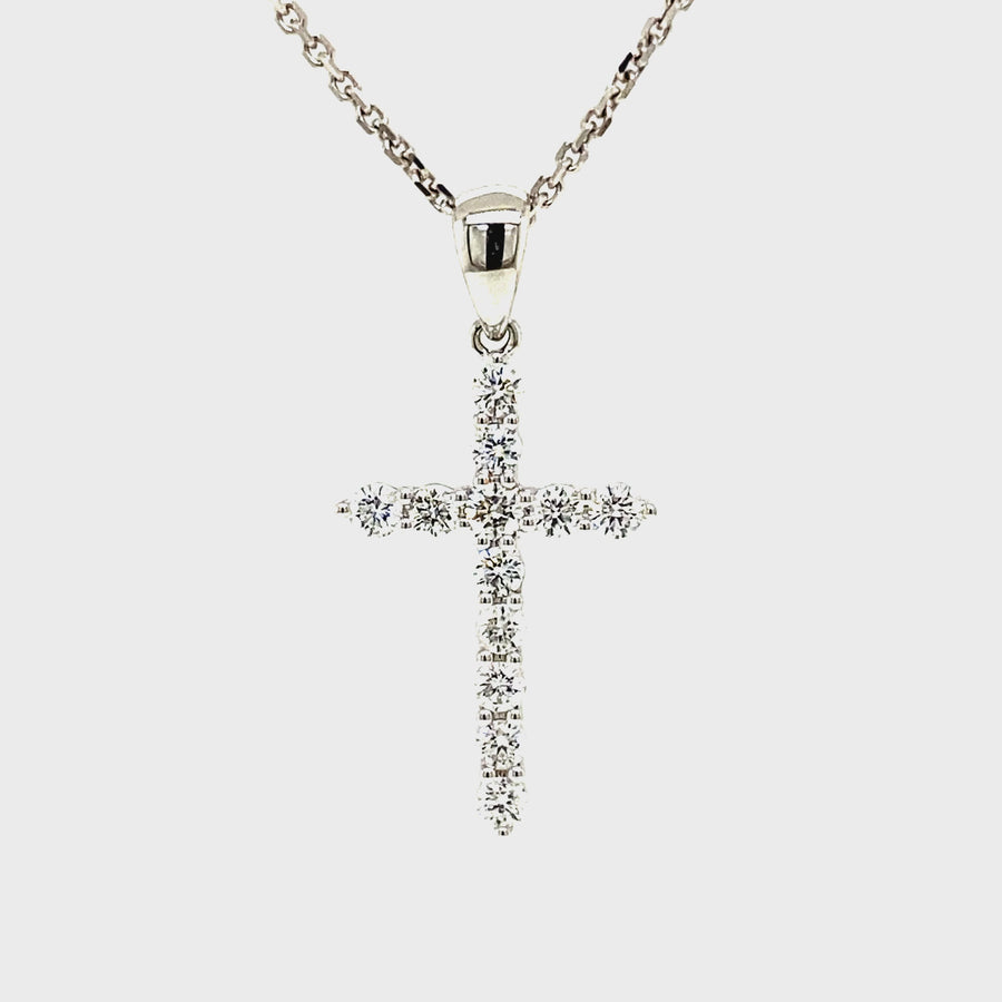 Diamond & White Gold Shared Claw Cross Pendant