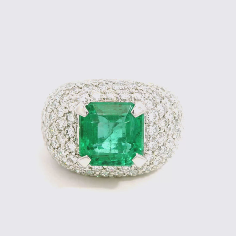 Emerald & Pave Set Diamond Dress Ring
