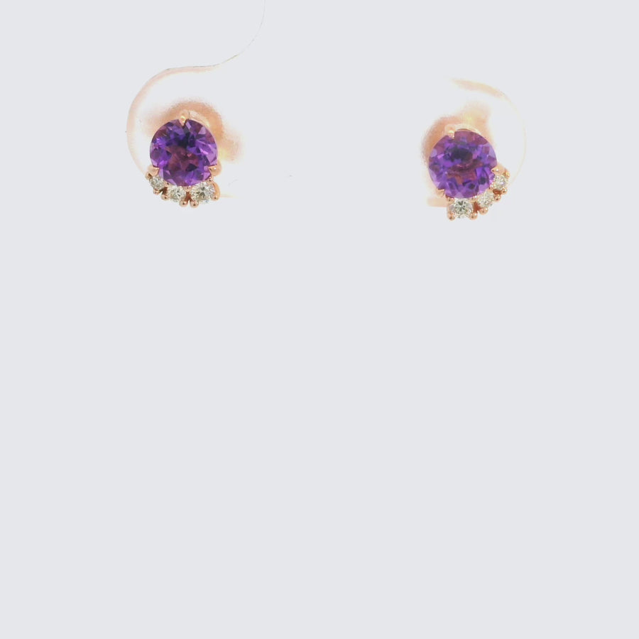 Amethyst, Diamond & Rose Gold Studs