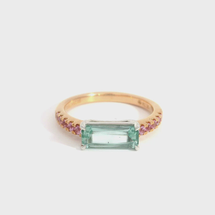 Baguette Cut Aquamarine & Pink Sapphire Ring