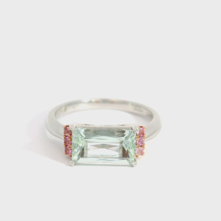 Aquamarine, Pink Sapphire, Rose & White Gold Dress Ring