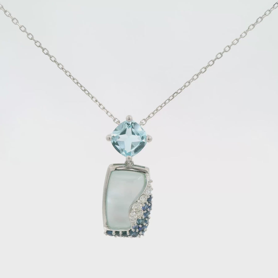 Blue Topaz, Sapphire, Diamond & Mother of Pearl Necklet