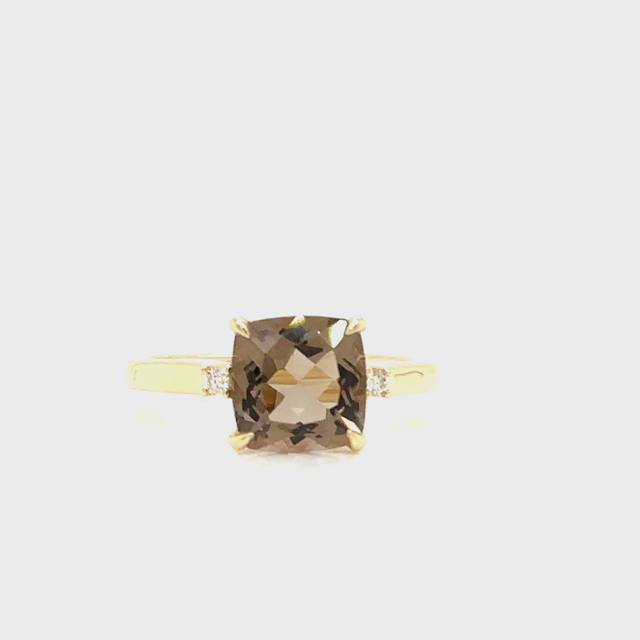 Cushion Smoky Quartz & Diamond Dress Ring