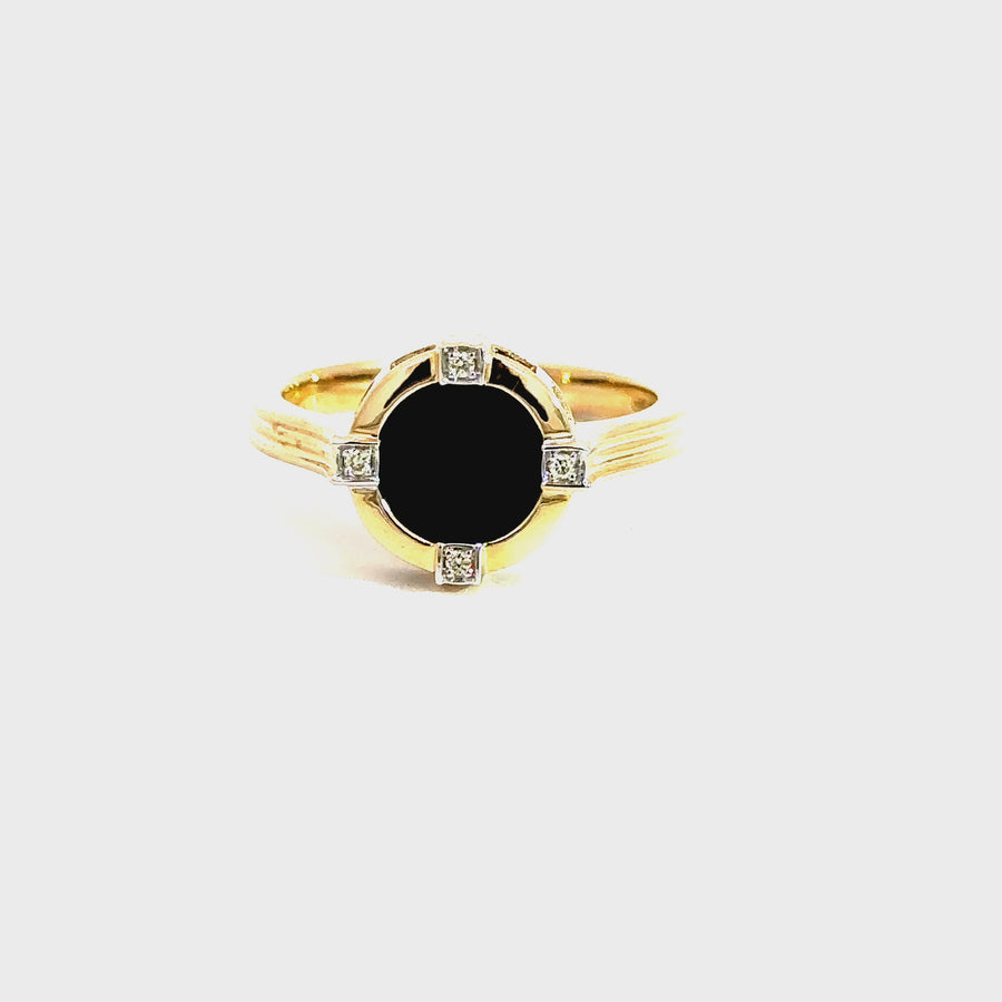 Compass Onyx, Diamond & Yellow Gold Dress Ring