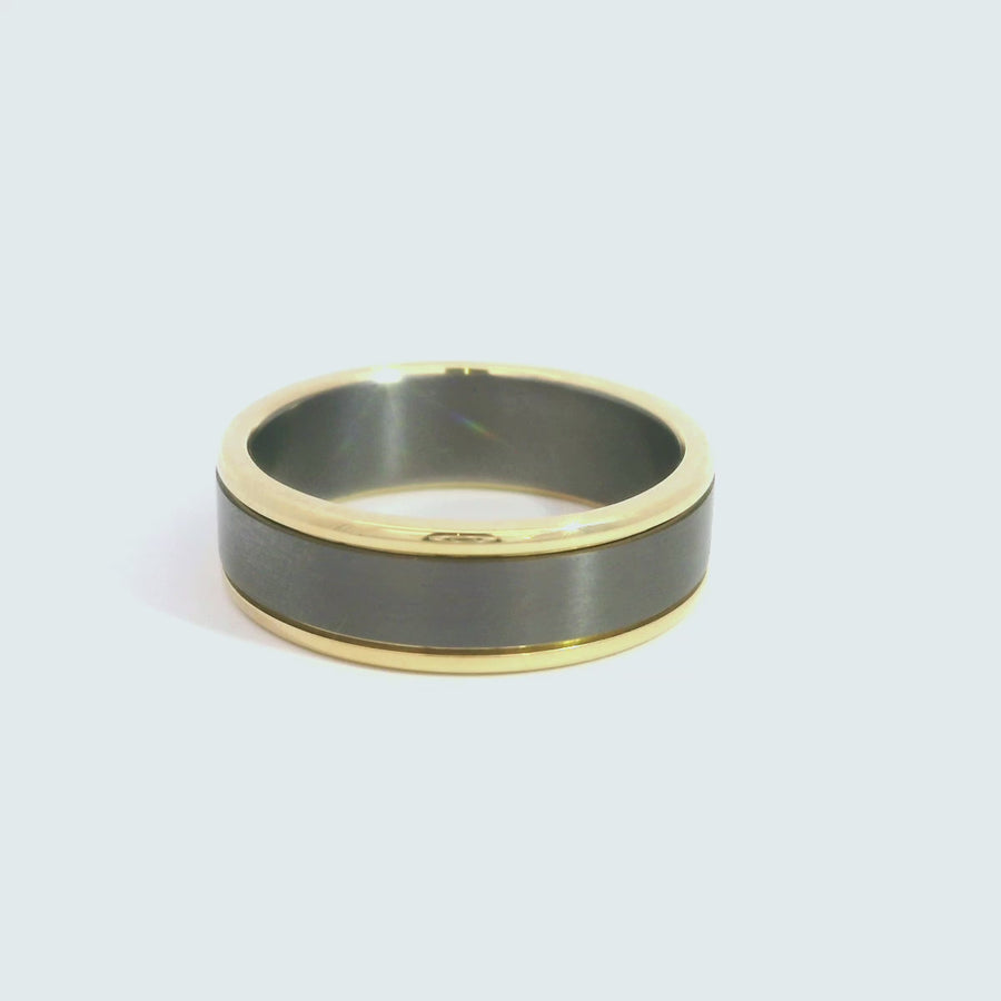 Three Row Yellow Gold & Tantalum Band