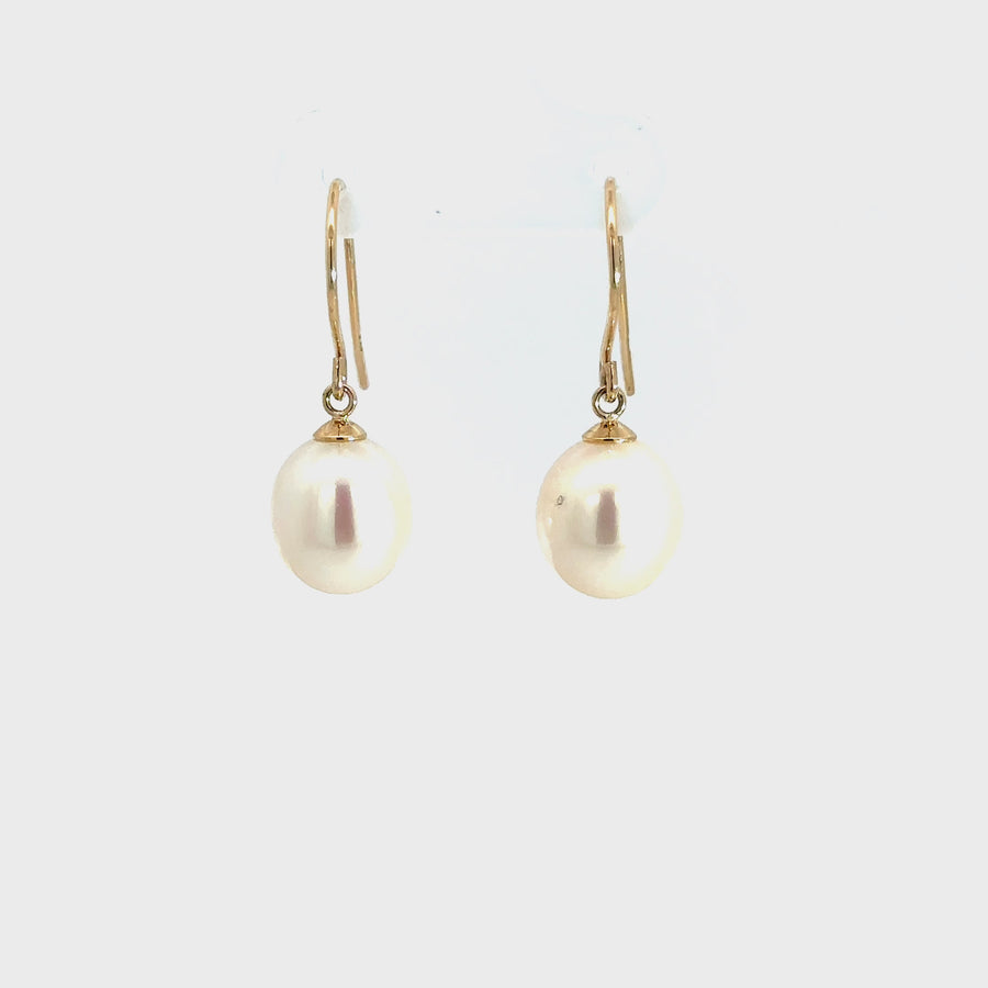 Fresh Water Pearl & Yellow Gold Shepard Hook Earrings