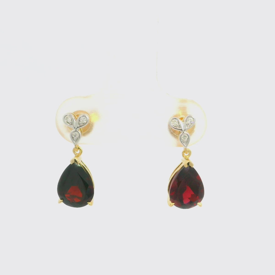 Pear Cut Garnet & Diamond Drop Earrings