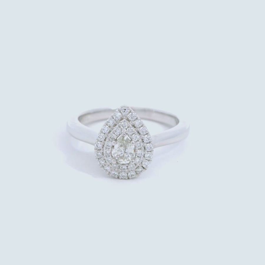 Double Halo Pear Cut Diamond Ring