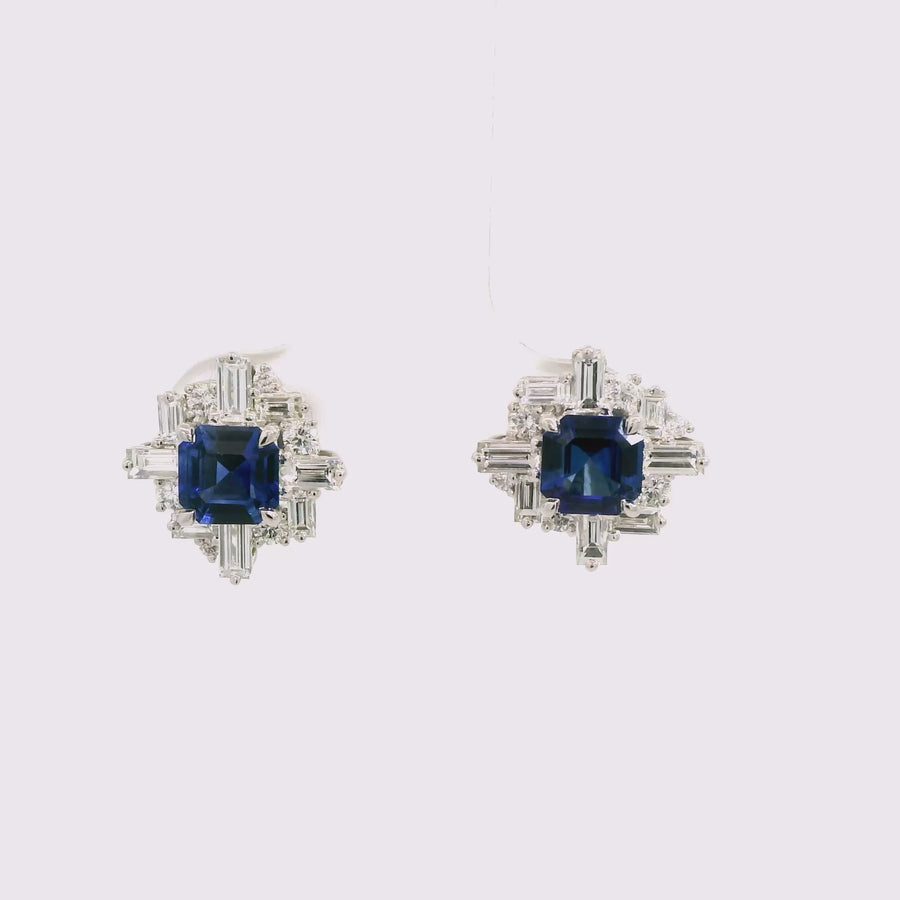 Geometric Style Sapphire & Diamond Studs