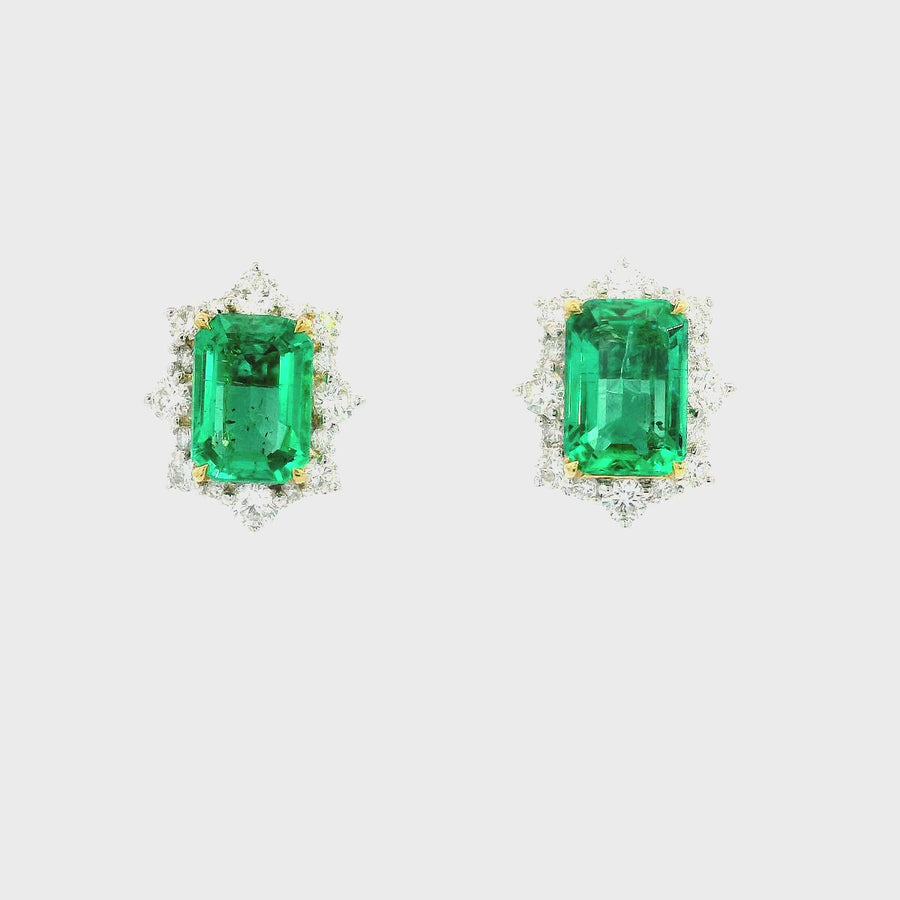 Emerald, Diamond, Yellow & White Gold Studs