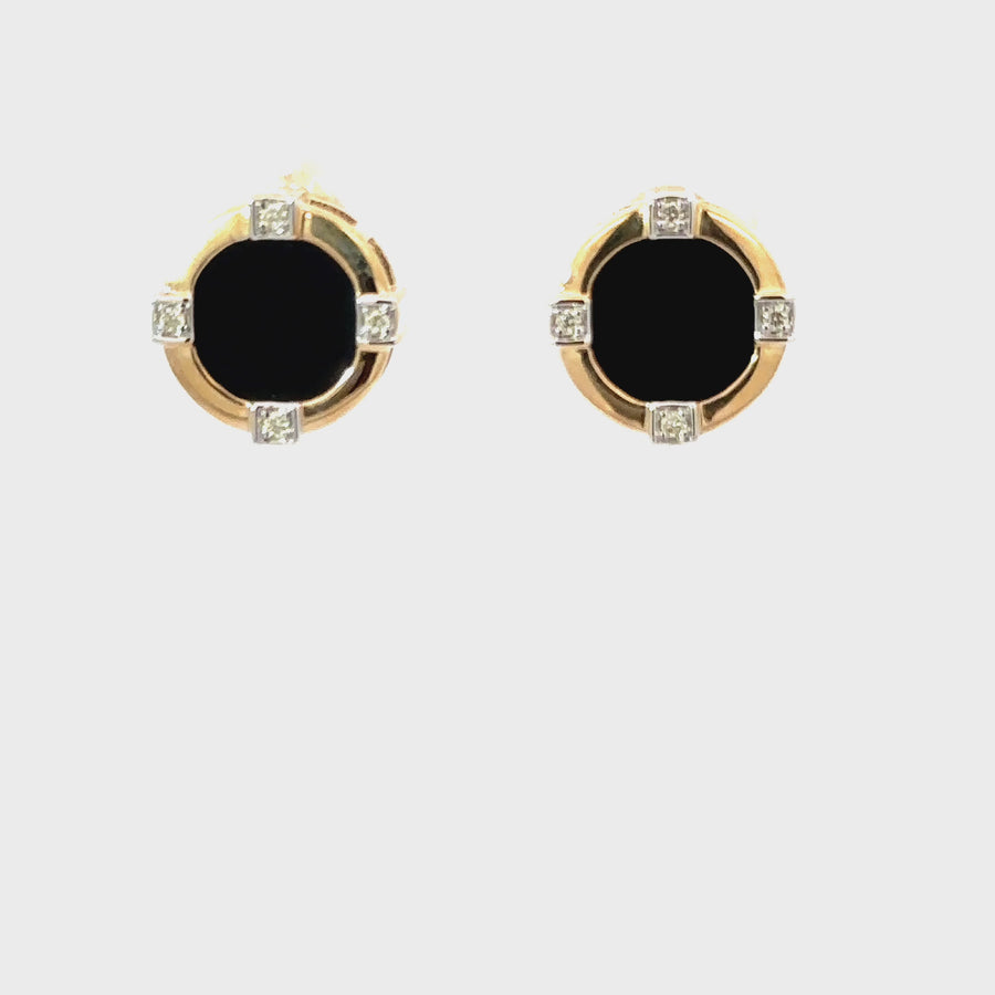 Onyx, Diamond & Yellow Gold Studs