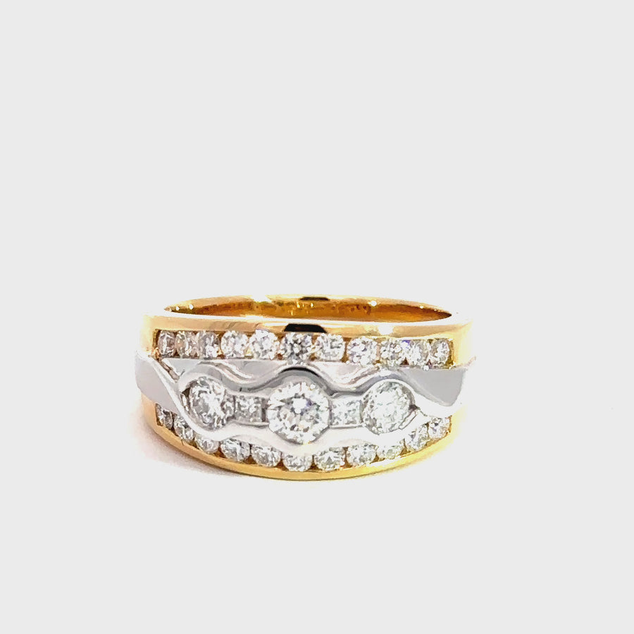 Diamond, Yellow & White Gold Wide Dress Ring