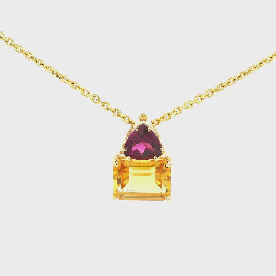 Citrine, Rhodolite Garnet & Yellow Gold Pendant