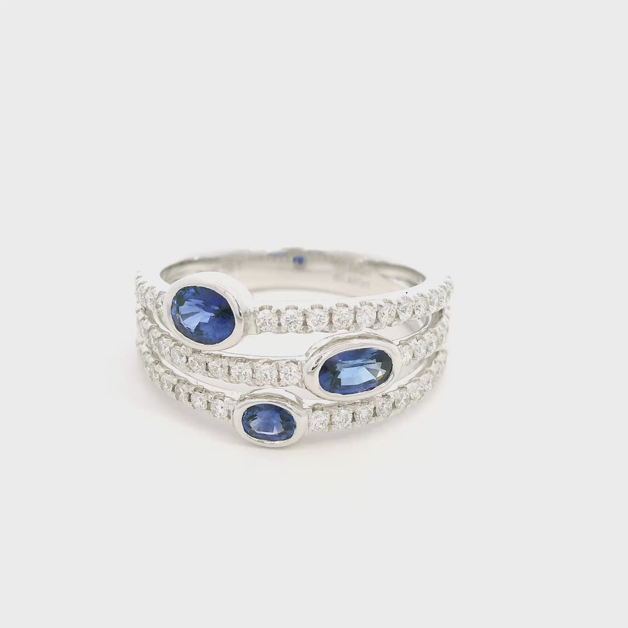 Three Row Ceylon Sapphire & Diamond Dress Ring