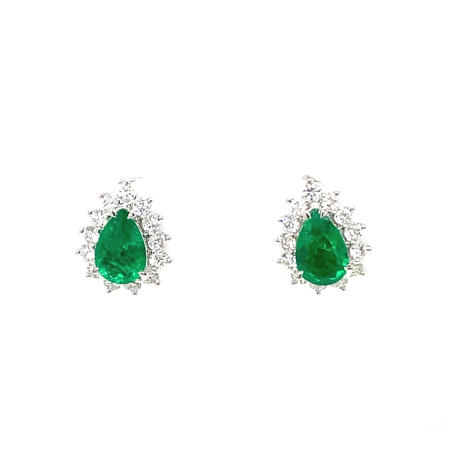 Pear Cut Emerald & Diamond Studs