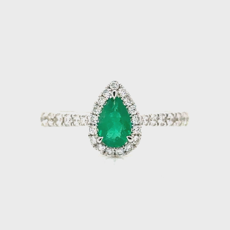 Pear Cut Emerald & Diamond Ring